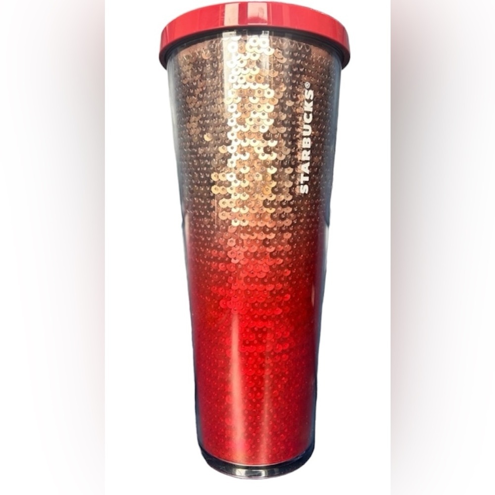 Starbucks 2018 Rose Gold Red Ombre
Sequin Acrylic Cold Cup Tumbler 24 oz...